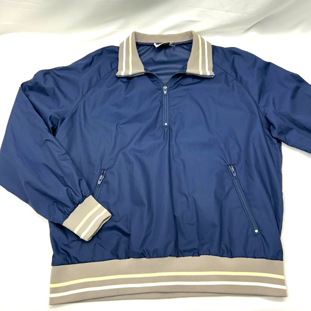 Vintage Navy Blue Pullover Jacket 1980s 1/4 Zip Windbreaker Size L Large